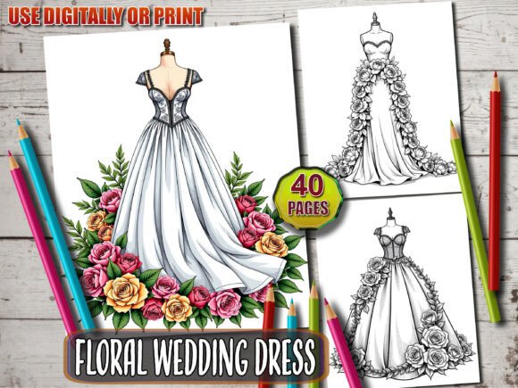 Download 40 Floral Wedding Dress Coloring Book - Premium Resources